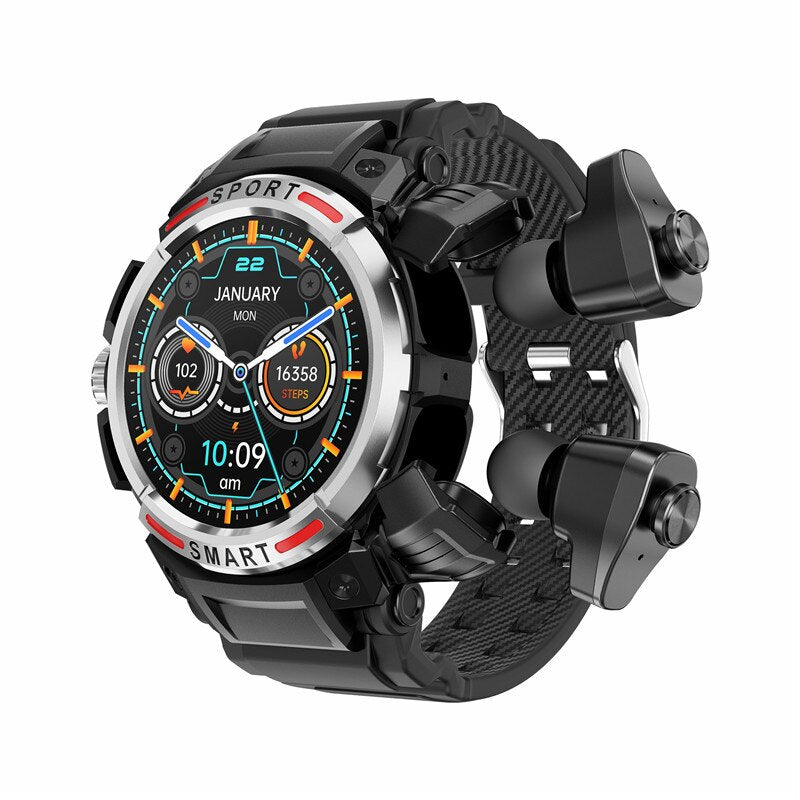 2 in 1 Men TWS Earbuds AMOLED Tracker Music Sports Fitness Smart watch