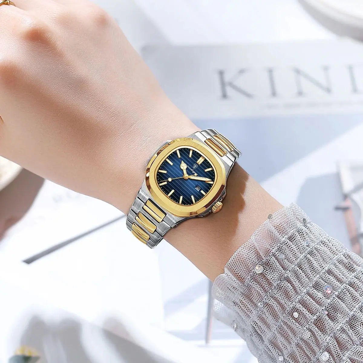 POEDAGAR Luxury Square Watch for Woman Waterproof Luminous Date Ladies Watch