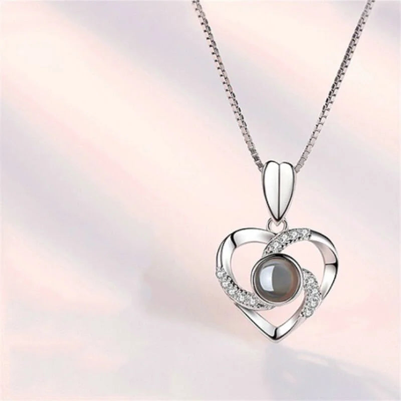 Love Heart Projection Necklace With Exquisite Rose Gift Box I Love You Pendant