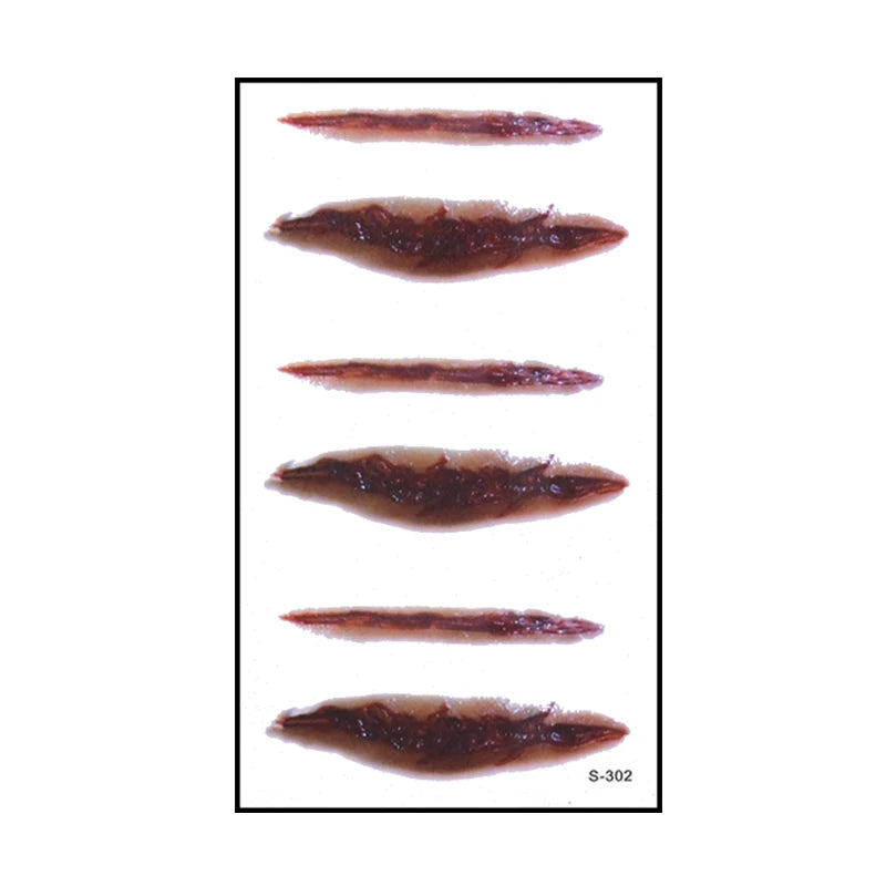 6pcs Halloween Bloody Wound Tattoo Stickers Trick Scary Waterproof Temporary Tattoo