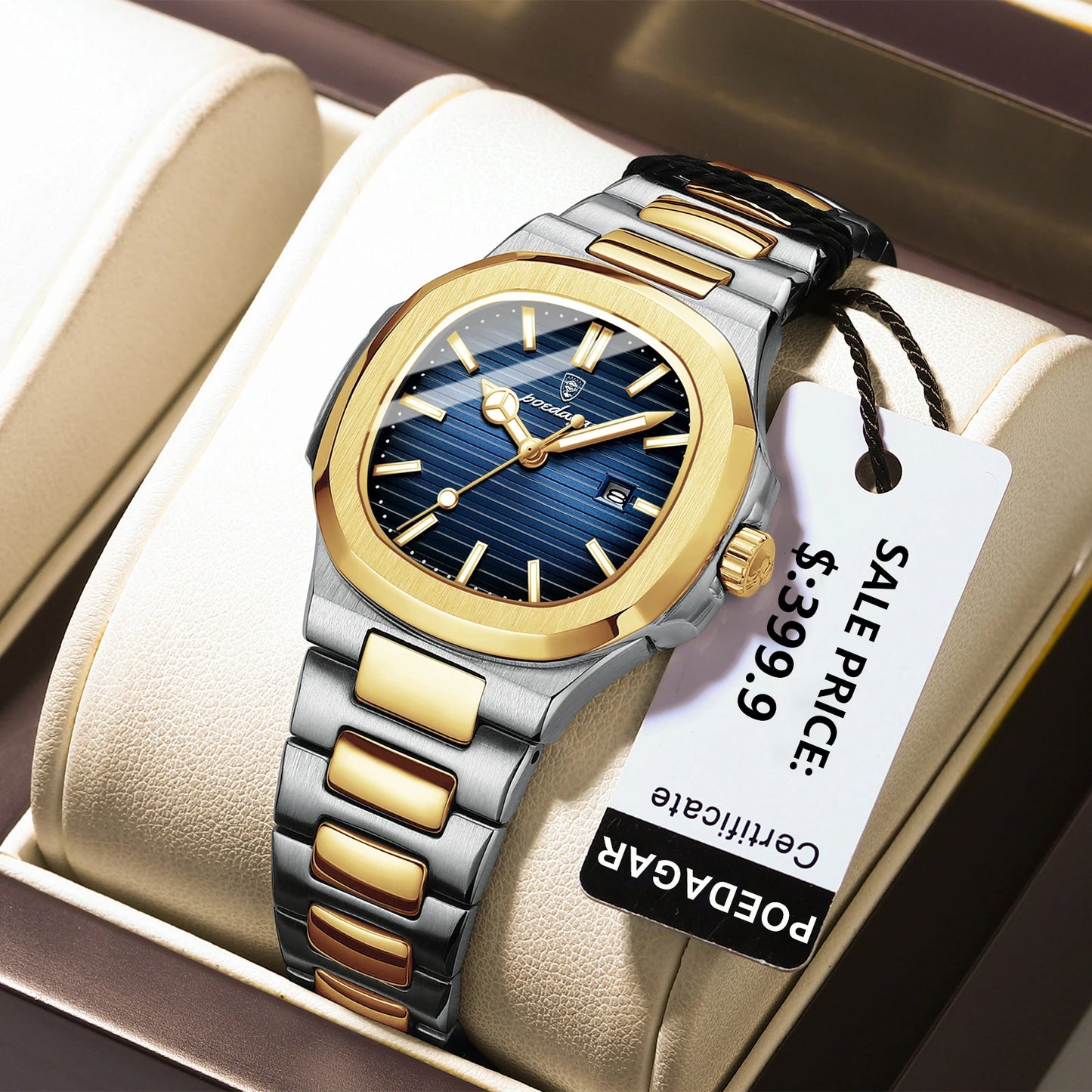 POEDAGAR Luxury Square Watch for Woman Waterproof Luminous Date Ladies Watch