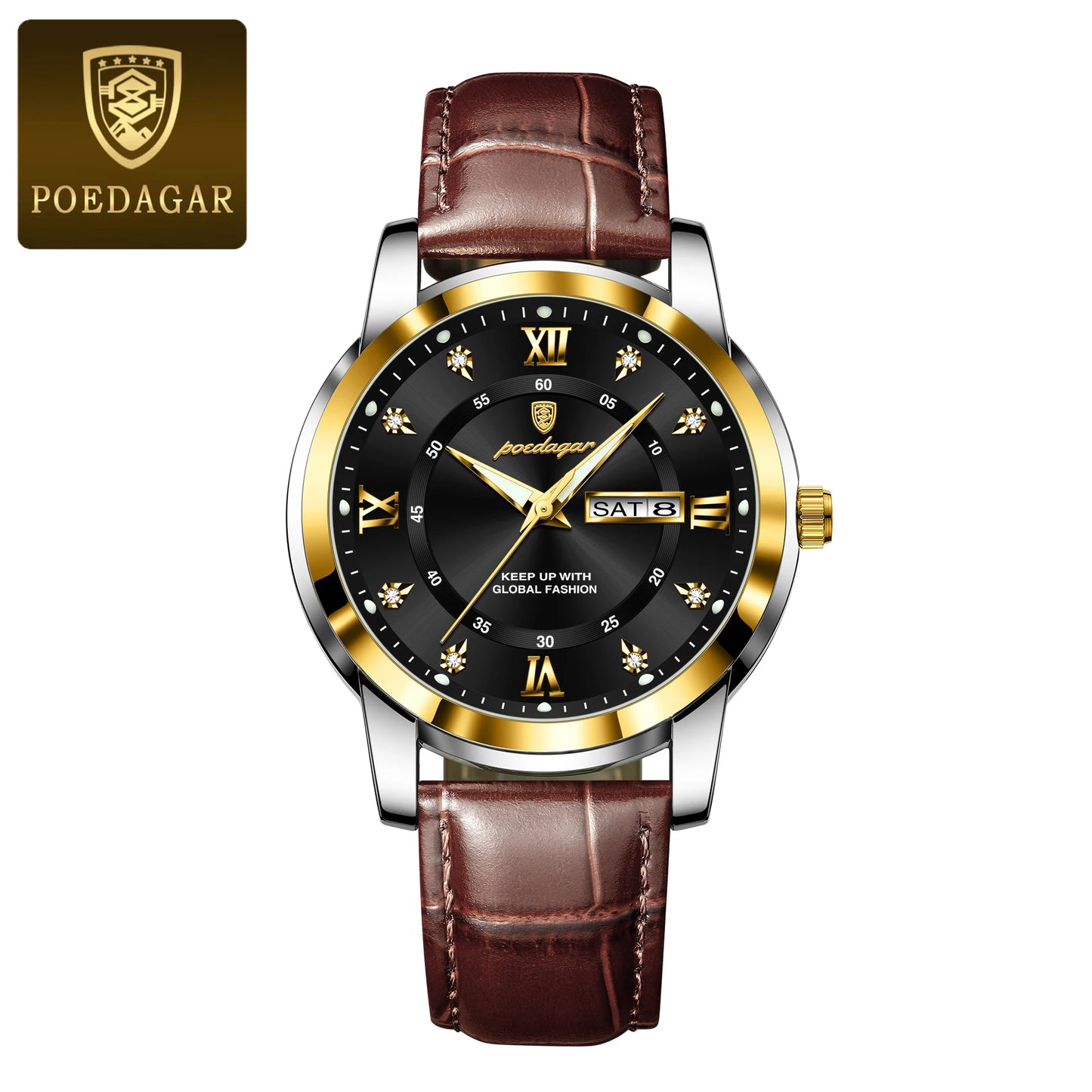 POEDAGAR Luxury Man Watch Waterproof Luminous Leather Men Wristwatch