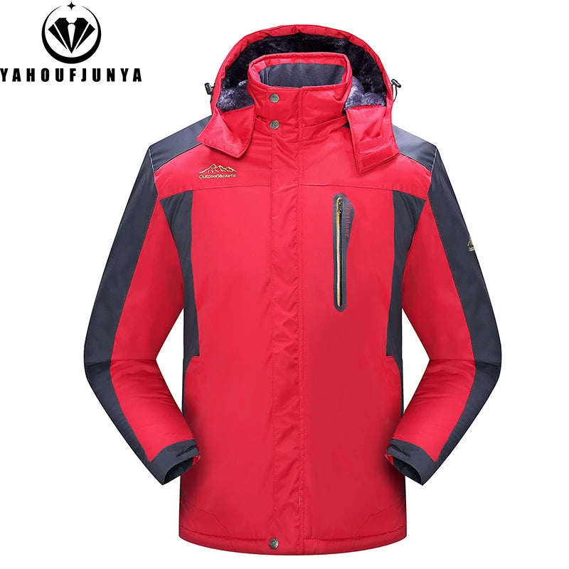 Winter Men Outwear Fleece Warm Removable Hooded Jacket Men Outdoor Skiing