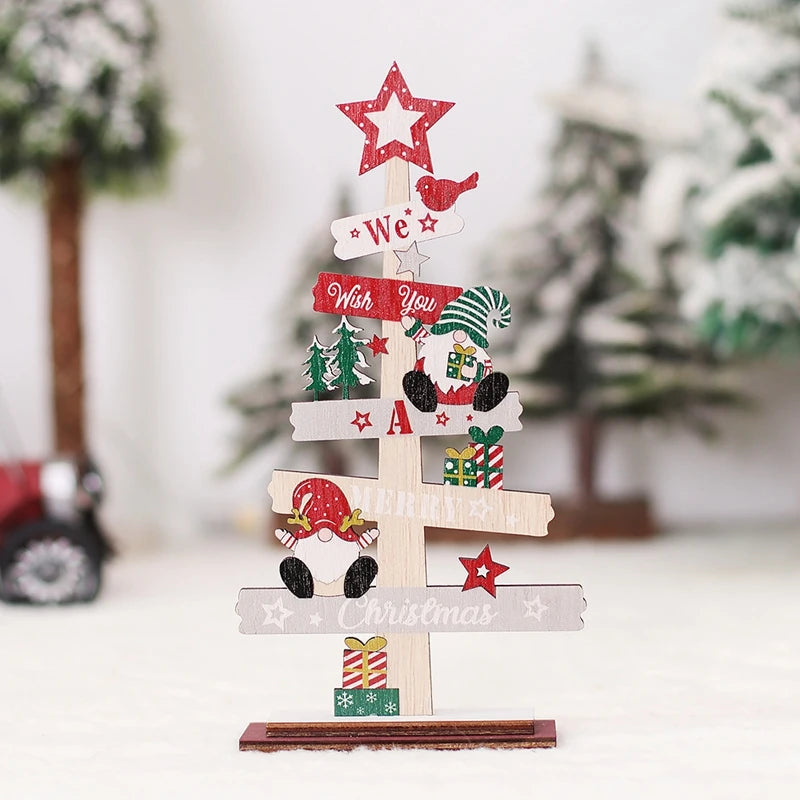 Wooden Christmas Tree Desktop Ornament Santa Claus Merry Christmas Sign
