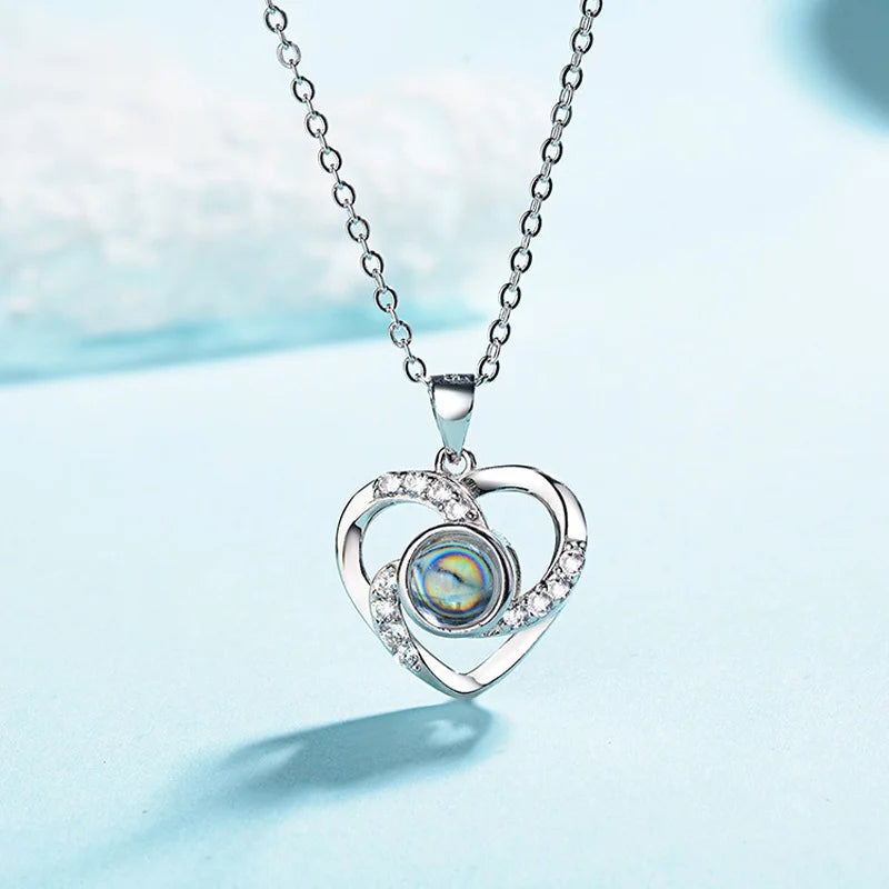 Love Heart Projection Necklace With Exquisite Rose Gift Box I Love You Pendant