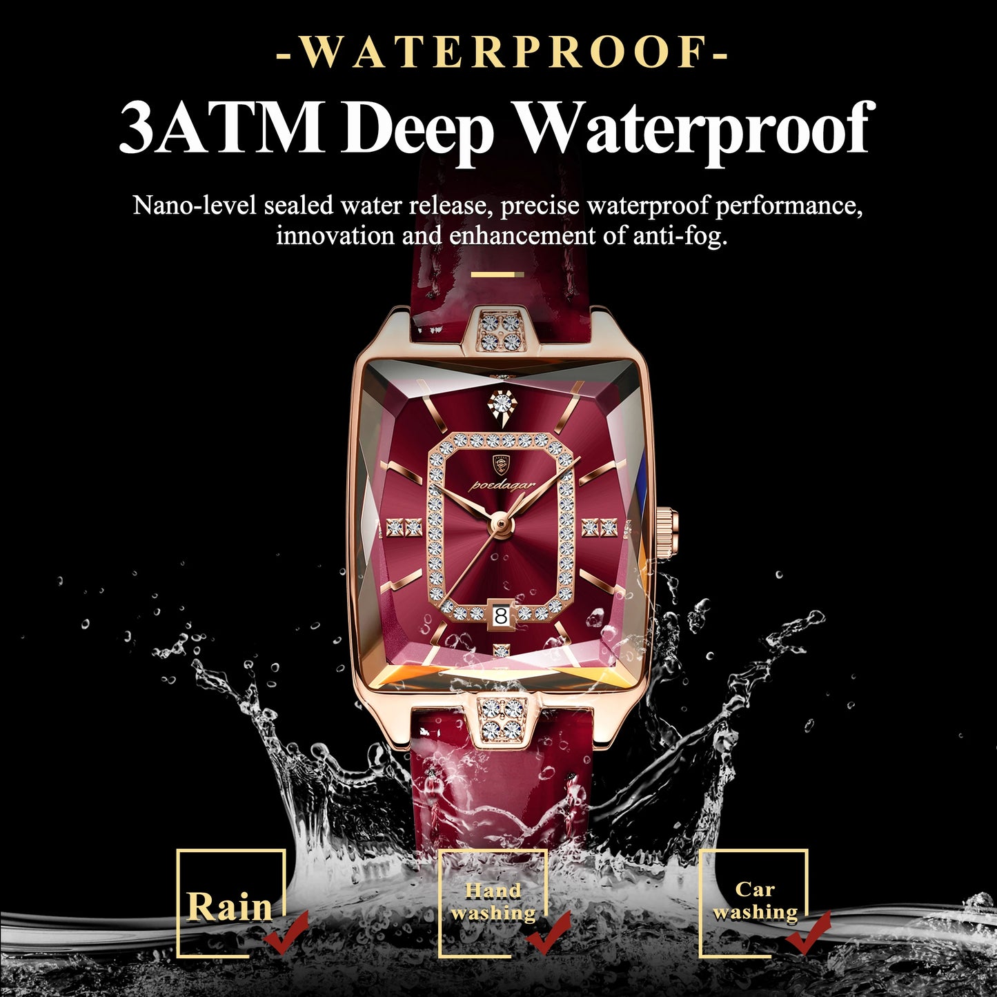 POEDAGAR Luxury High Quality Women Wristwatch Waterproof Date Rectangle Watch