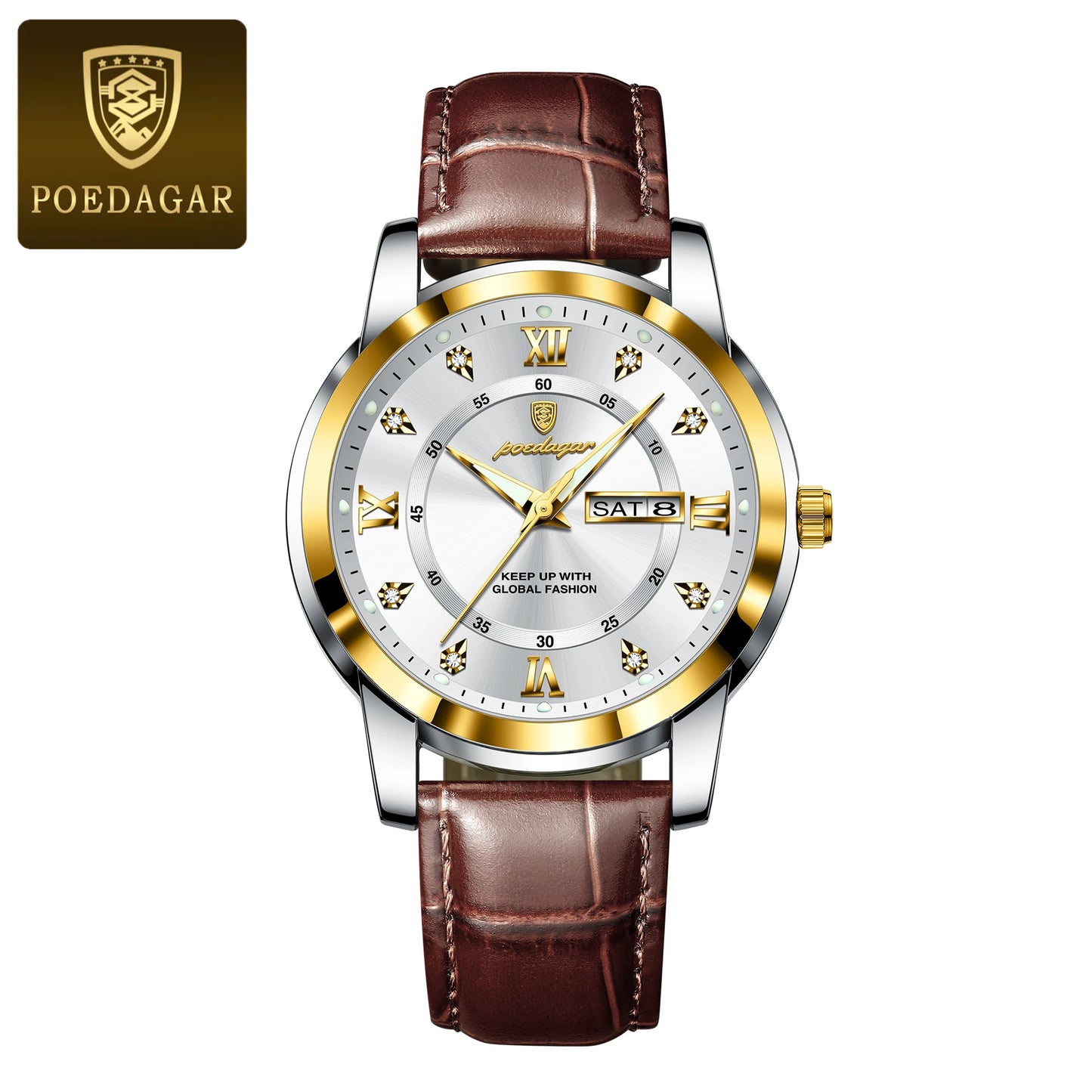 POEDAGAR Luxury Man Watch Waterproof Luminous Leather Men Wristwatch