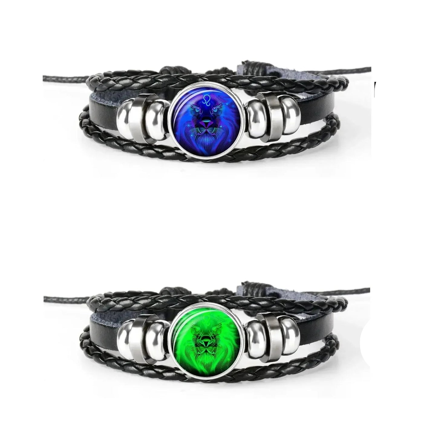 12 Constellation Zodiac Sign Black Braided Leather Bracelet
