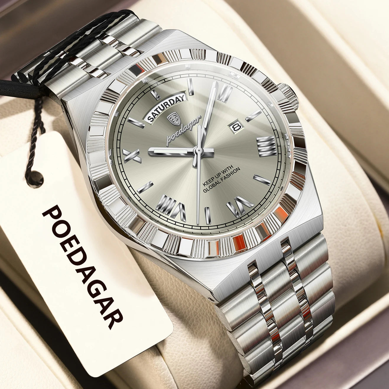 POEDAGAR Original Luxury Man Watch Week Date Luminous Waterproof Watches