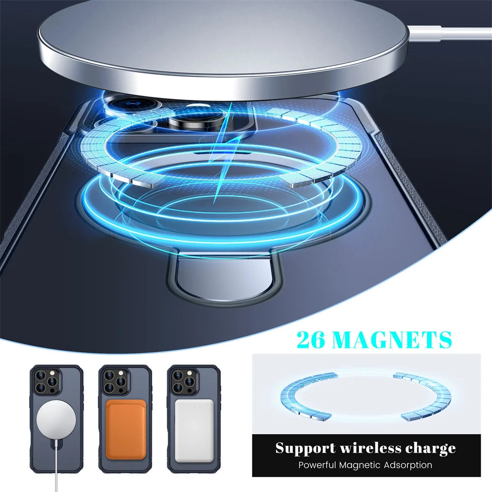 Fold Magnetic Stand Phone Case For iPhone 15 16 17 Pro Max 16E 14