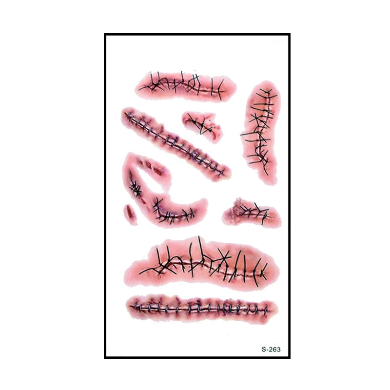 6pcs Halloween Bloody Wound Tattoo Stickers Trick Scary Waterproof Temporary Tattoo