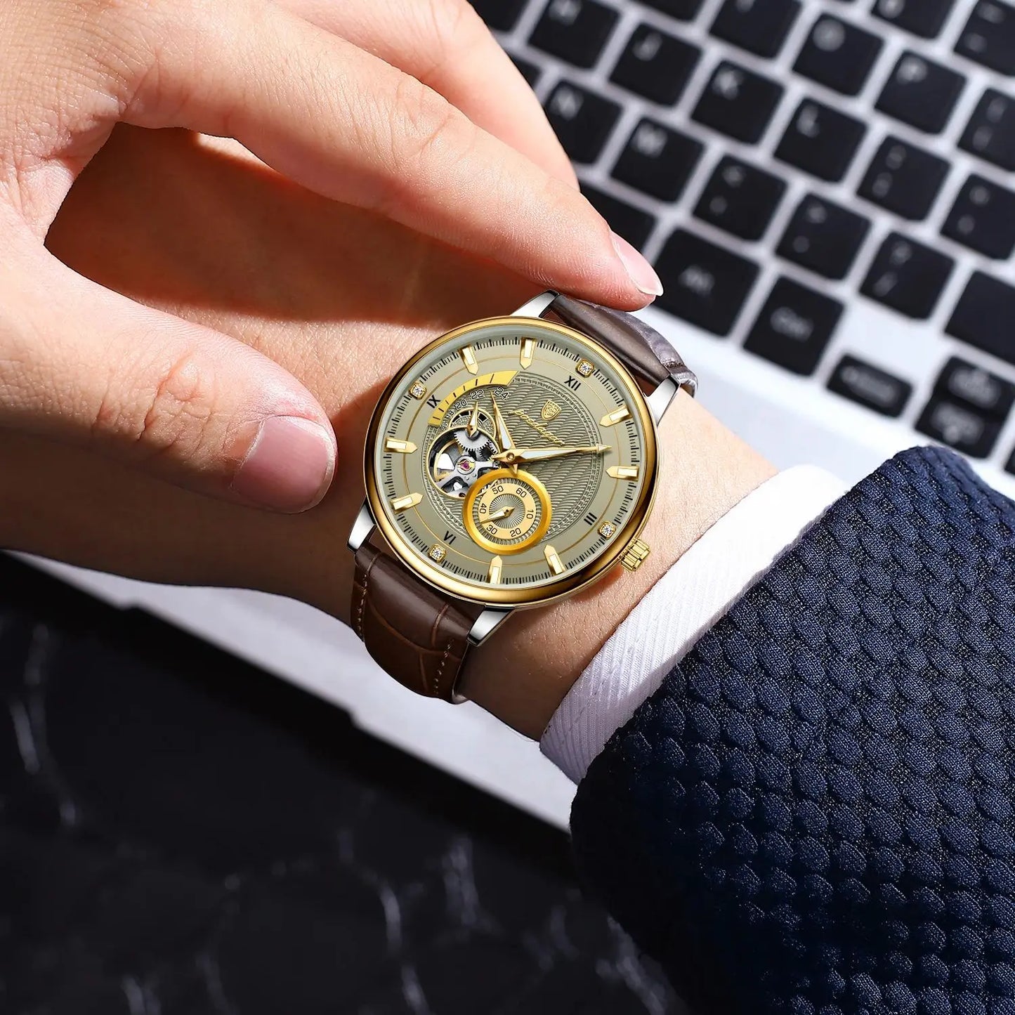 POEDAGAR Sports Luxury Men Clock Waterproof Luminous leather Man Watch