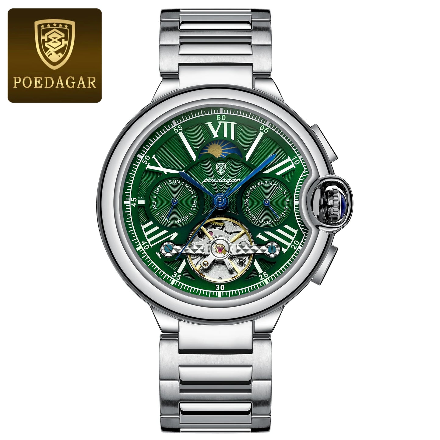 POEDAGAR Luxury Man Watch Hollow Tourbillon Automatic Mechanical Men Watch