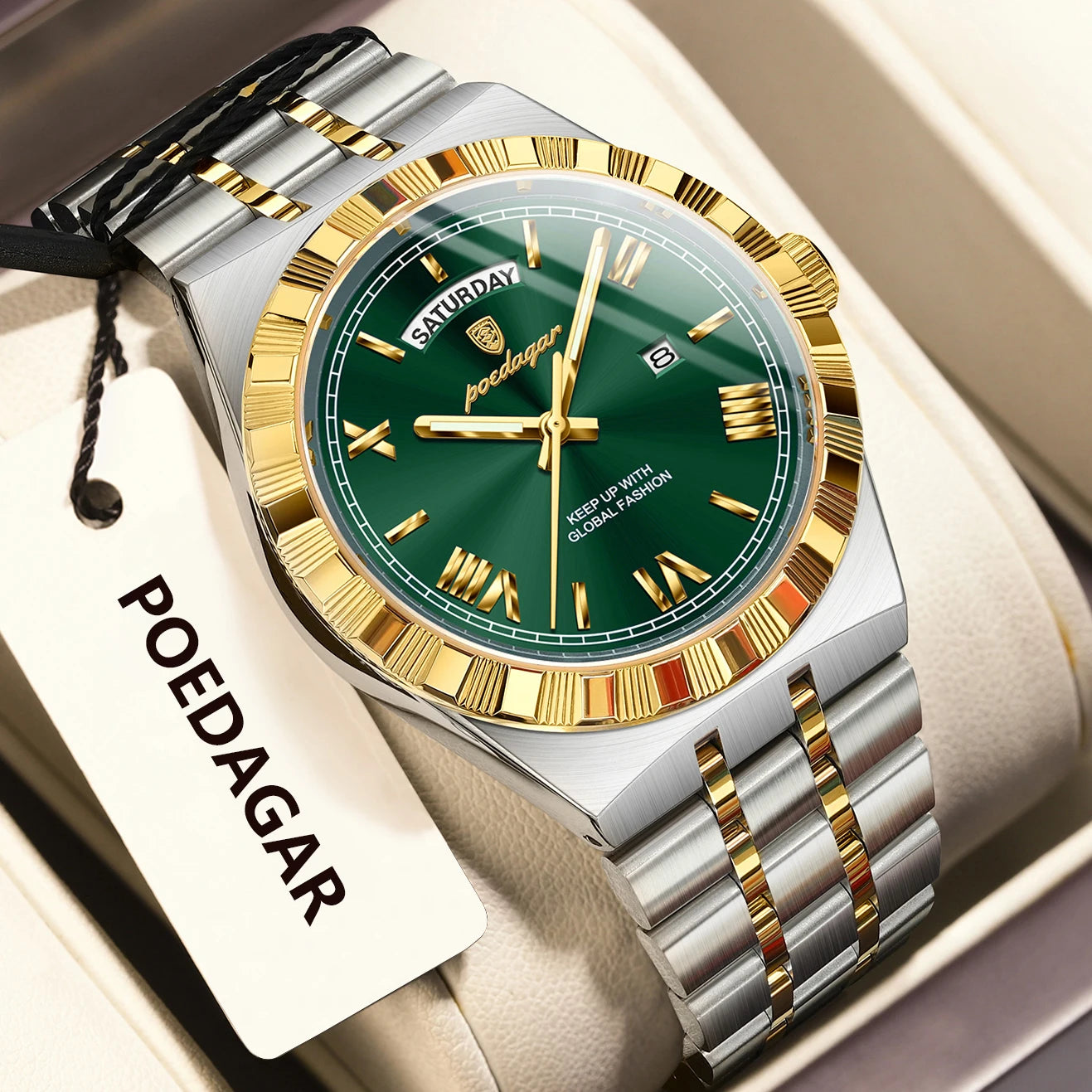 POEDAGAR Original Luxury Man Watch Week Date Luminous Waterproof Watches
