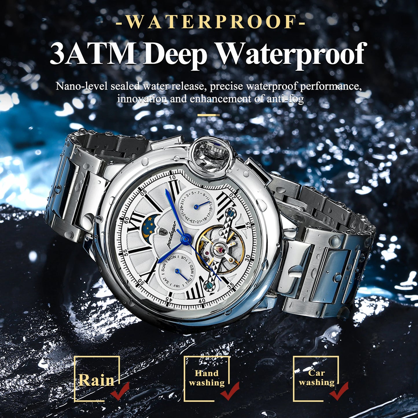 POEDAGAR Luxury Man Watch Hollow Tourbillon Automatic Mechanical Men Watch