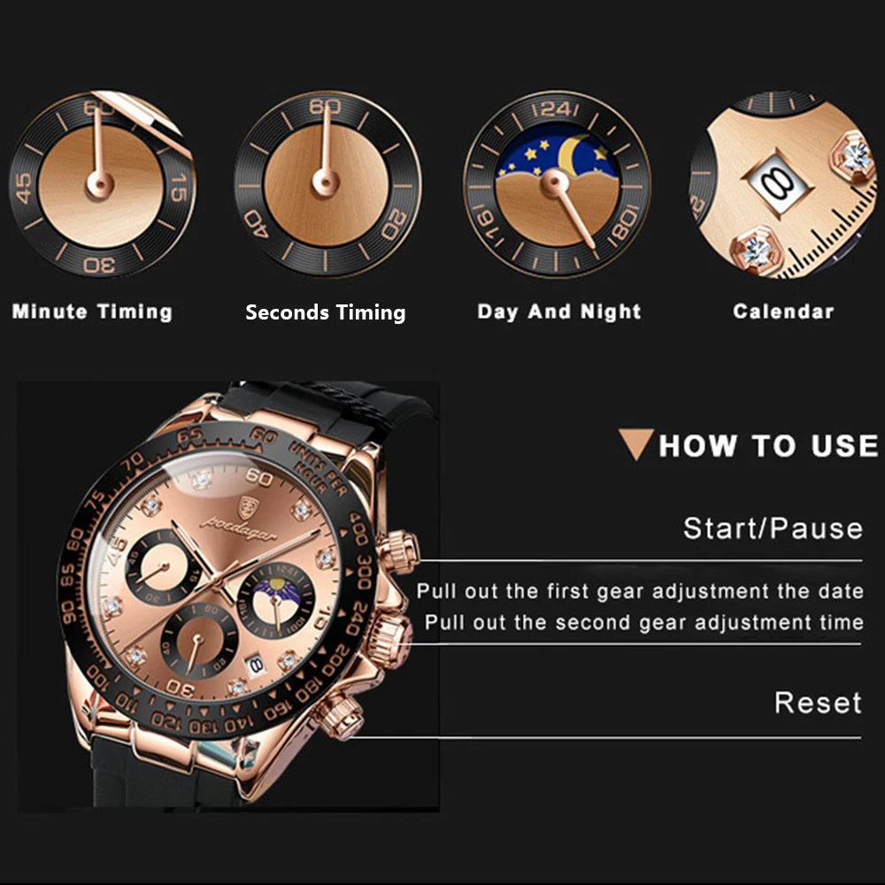 POEDAGAR Luxury Men Wristwatch Waterproof Luminous Date Men's Watch