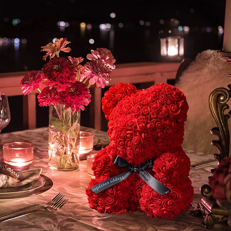 Valentine Gifts Decoration Rose Bear Artificial Flower With Box Lights