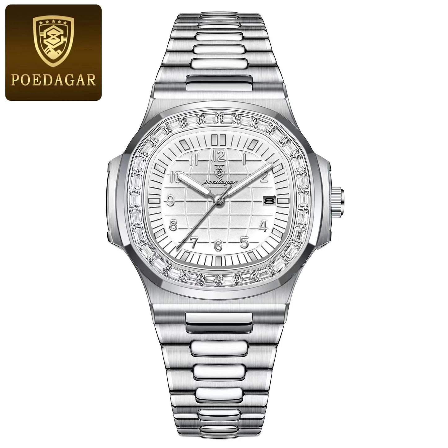POEDAGAR Luxury Square Watches for Men Waterproof Luminous Date Man Wristwatch