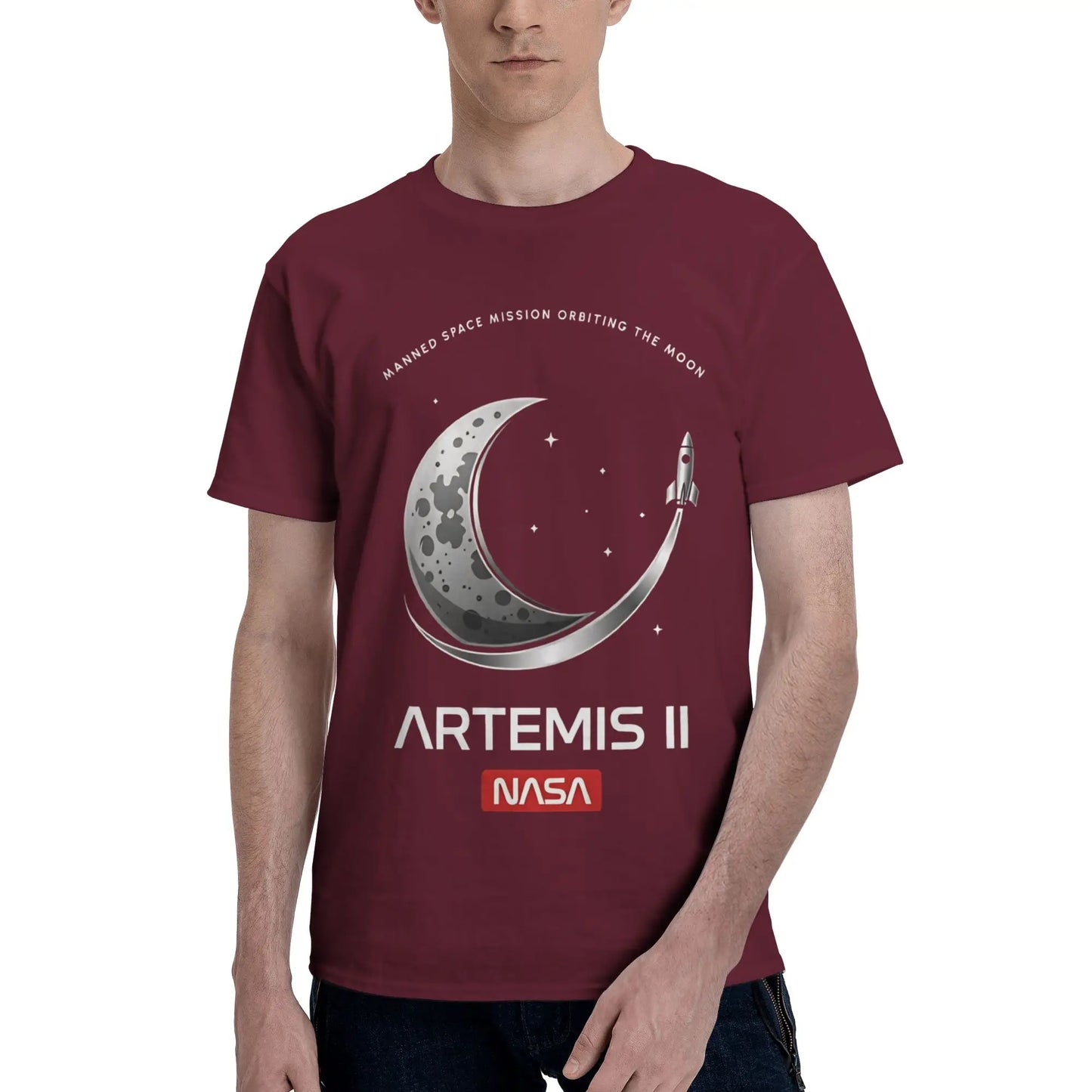 Manned Moon Mission Classic NASA Space Logo Art Funny Graphic 100% Cotton T-Shirt Artemis II Tops Tees For Men