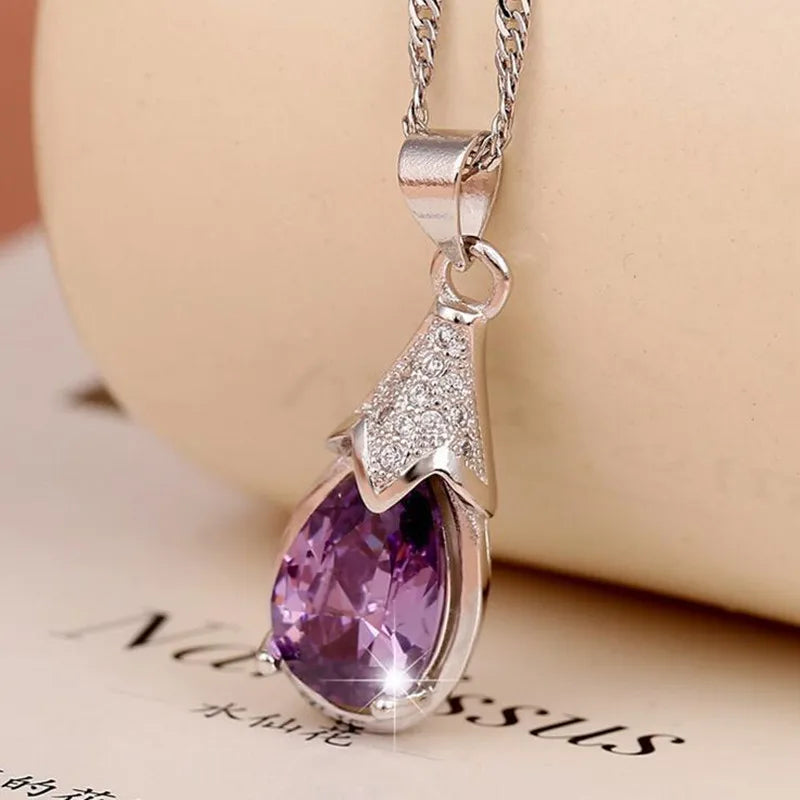 925 Sterling Silver Stone Pendant Chain Sweet Necklace for Woman Chain