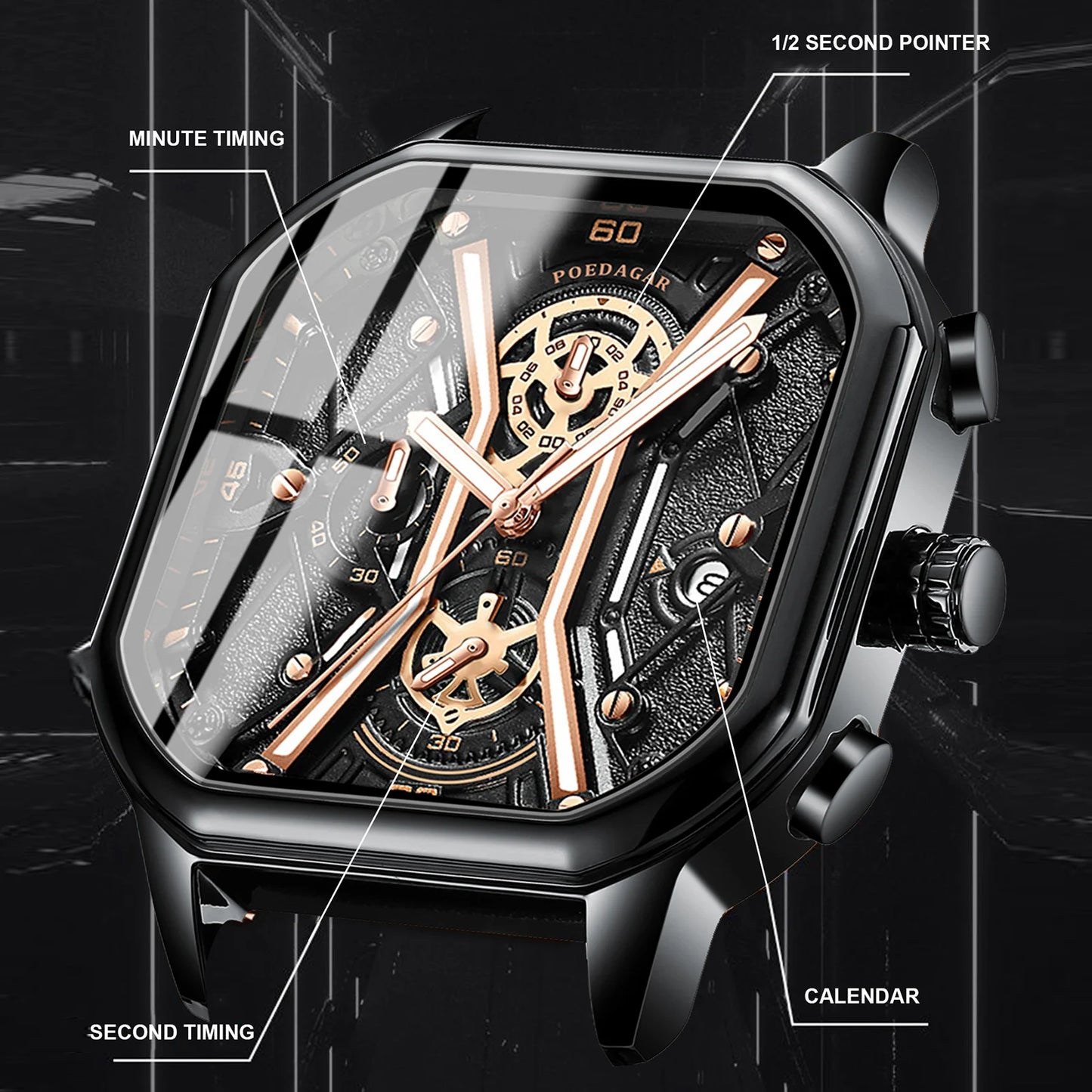 POEDAGAR Fashion Men Wristwatches Luxury Luminous Waterproof Man Watch