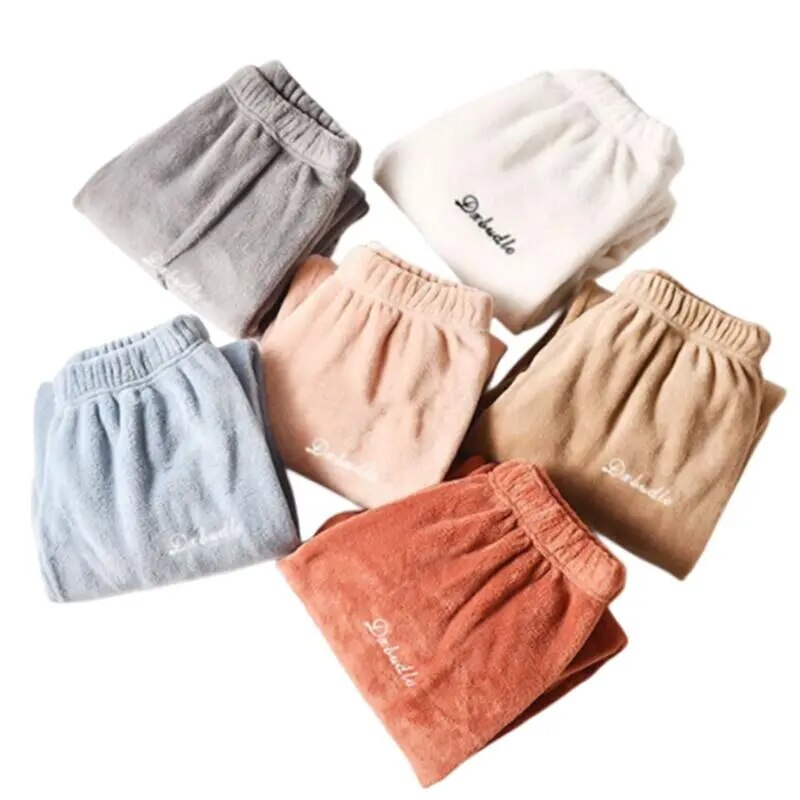 women Fleecing Hoodie Pajama Suit Warm Woolen Loose Top Elastic Waist Pants