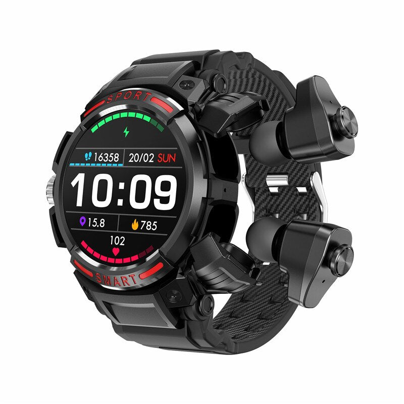 2 in 1 Men TWS Earbuds AMOLED Tracker Music Sports Fitness Smart watch