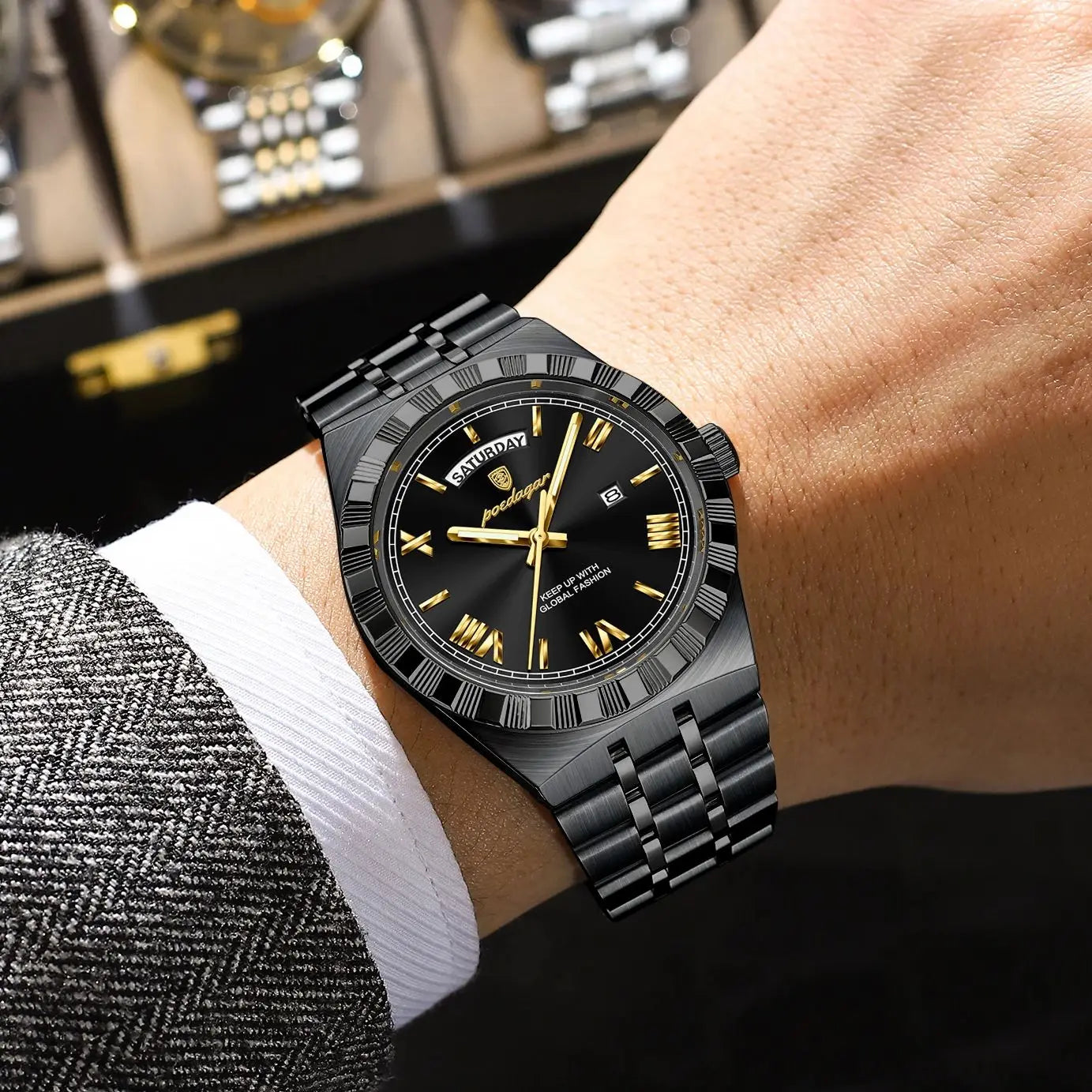 Luxury Fashion Men's Wristwatch Week Date Waterproof Luminous Man Watch