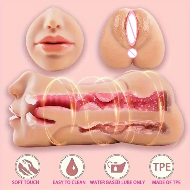 3 In 1 Sex Doll Toys Deep Throat Artificial Real Pussy Oral Male Masturbator Blowjob