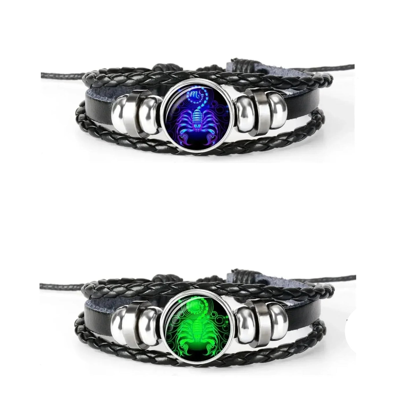 12 Constellation Zodiac Sign Black Braided Leather Bracelet