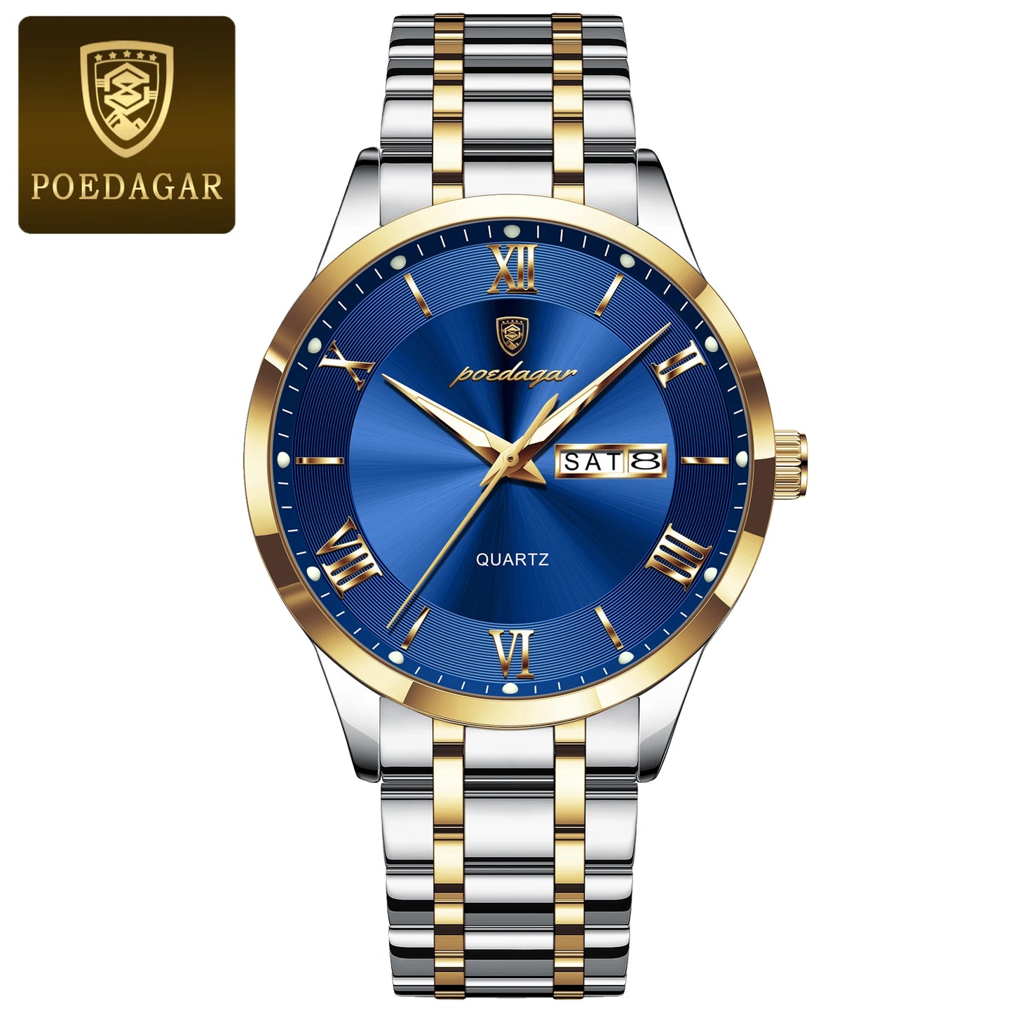 POEDAGAR Luxury Fashion Men Waterproof Luminous Date Week Man Wristwatch