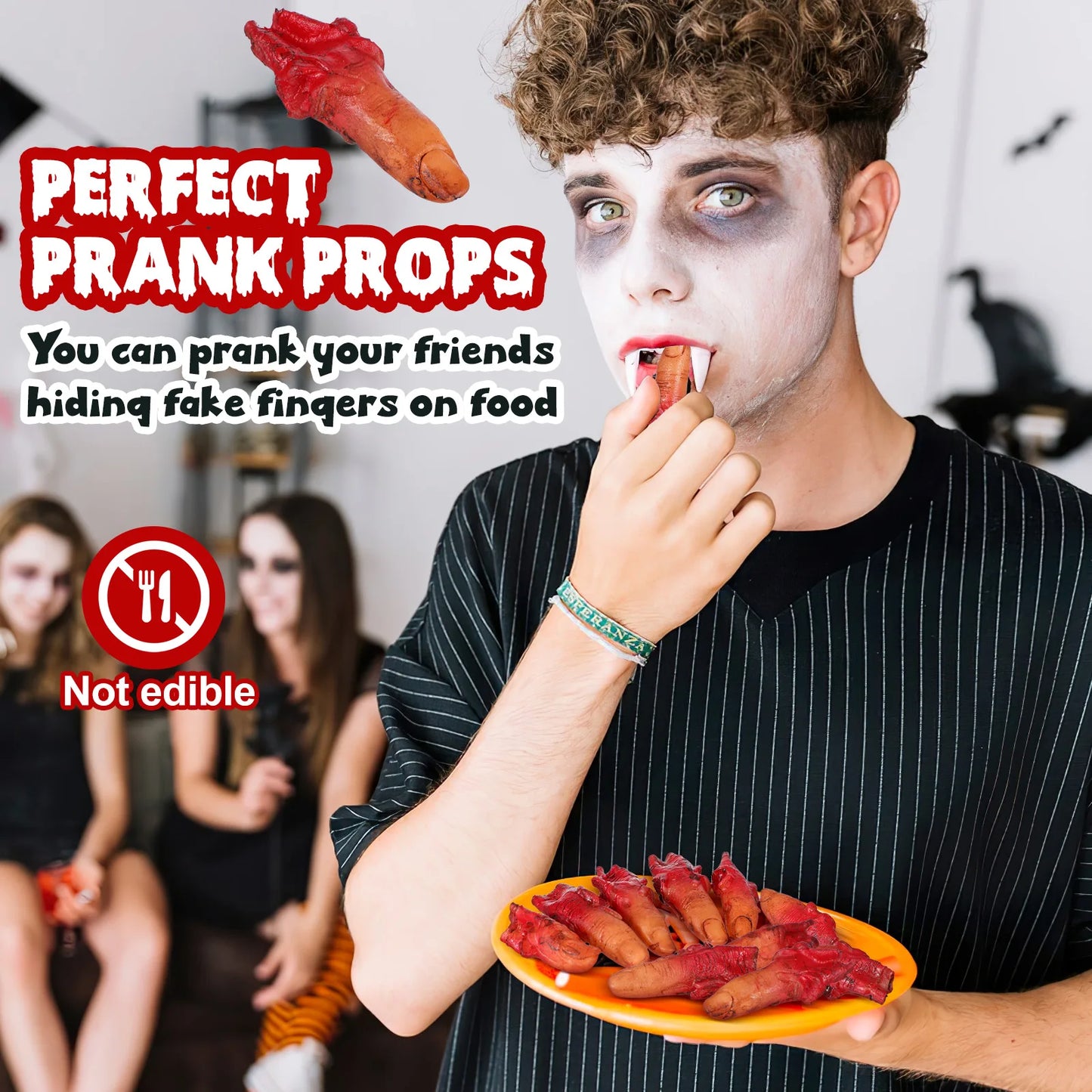 10pcs Halloween Bloody Fingers Articulated Dark Red Fake Fingers Party Prank Props