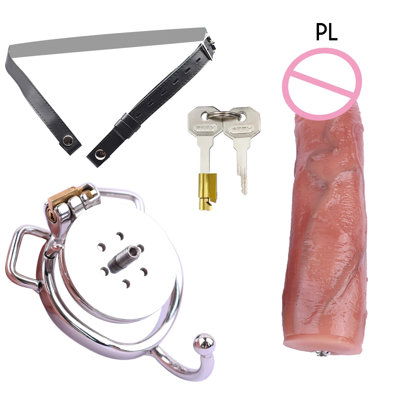 Flathead Flat Chastity Cage with 7.8 Inch Big Dildo Attachment for Men Adult