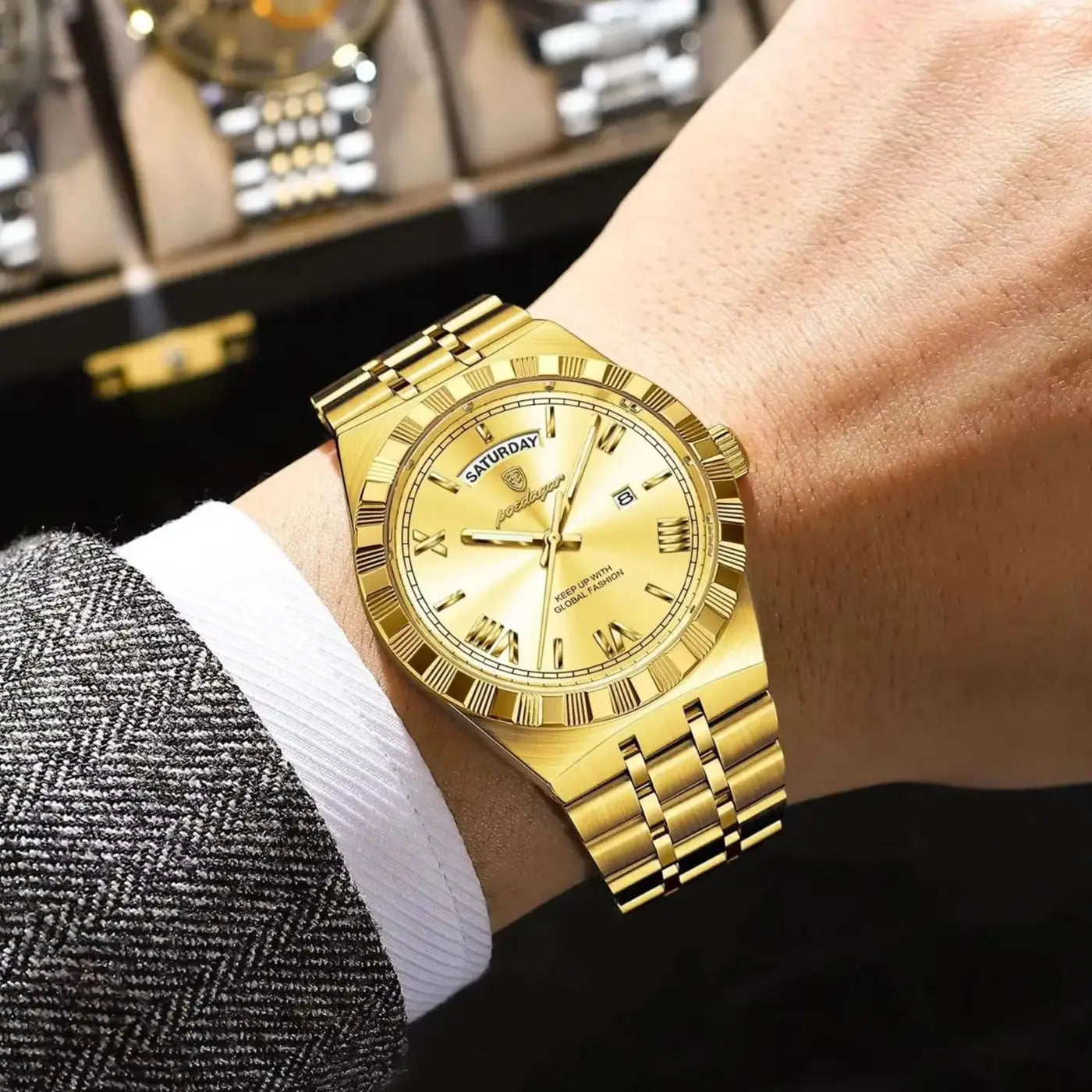 POEDAGAR Original Luxury Man Watch Week Date Luminous Waterproof Watches