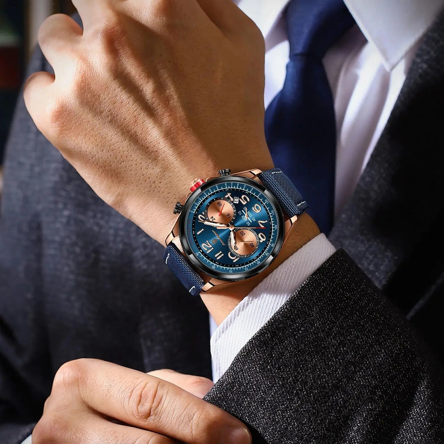 POEDAGAR Luxury Watch Men Quartz Nylon Leather Strap Man Wristwatch