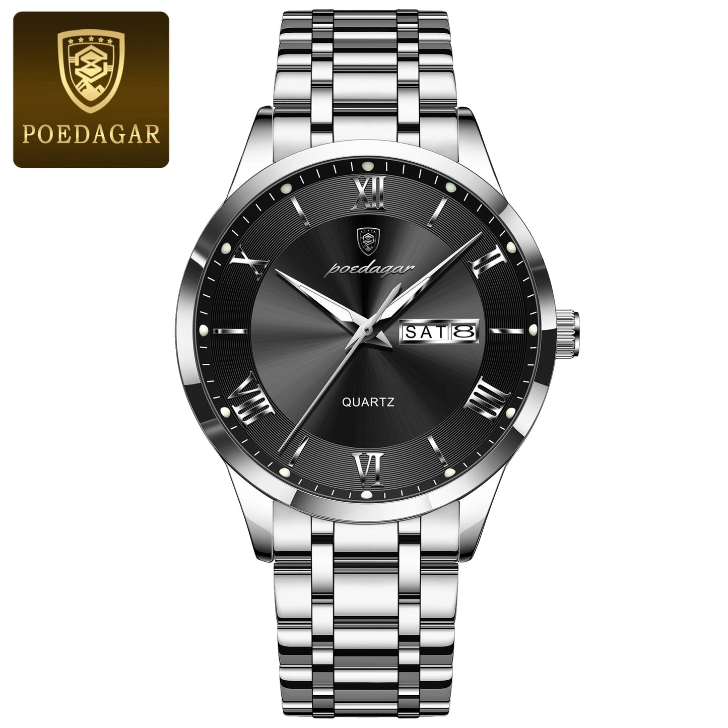 POEDAGAR Luxury Fashion Men Waterproof Luminous Date Week Man Wristwatch