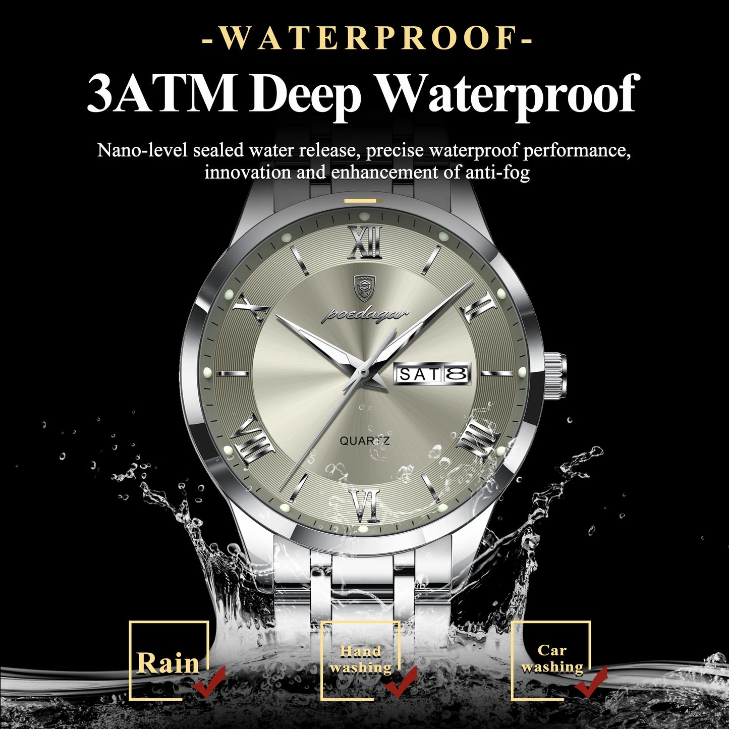 POEDAGAR Luxury Fashion Men Waterproof Luminous Date Week Man Wristwatch