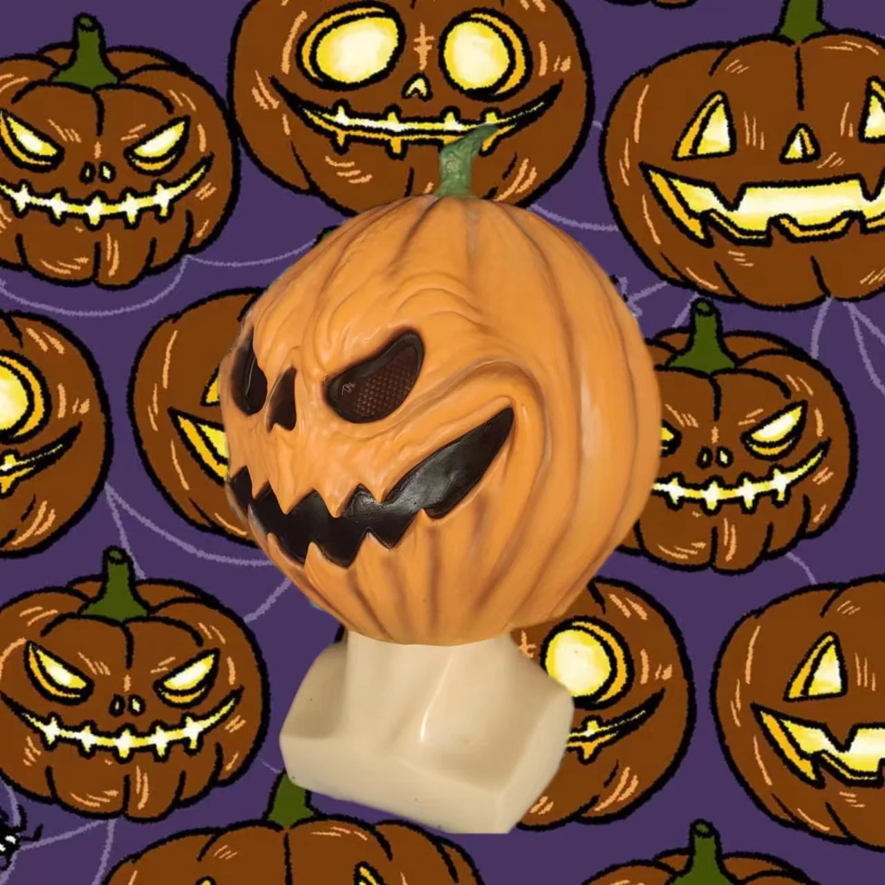 1 horror-style Halloween pumpkin-themed headgear mas latex realistic pumpkin