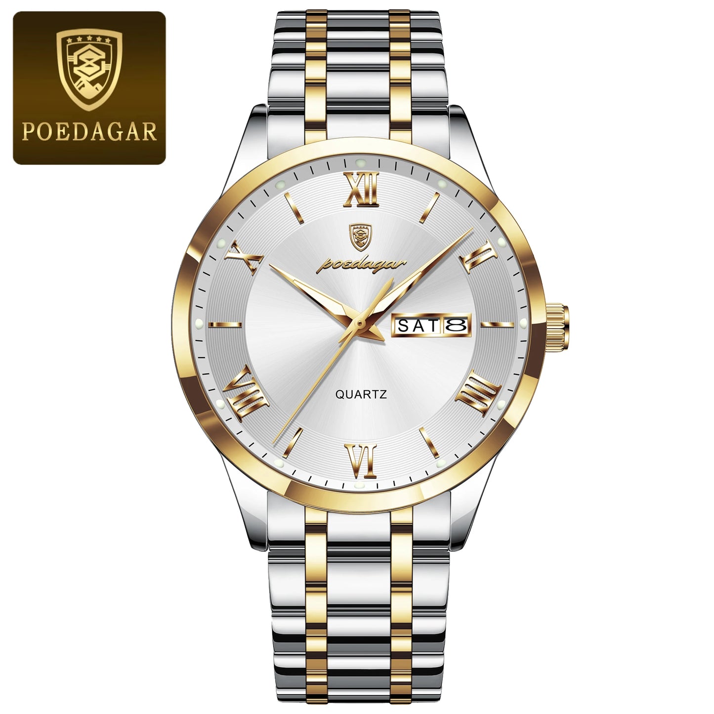 POEDAGAR Luxury Fashion Men Waterproof Luminous Date Week Man Wristwatch