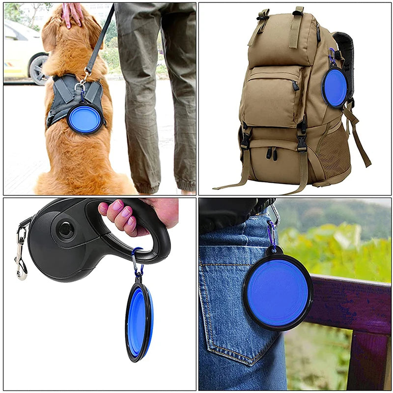 Folding Portable Dog Cat Feeder Bowl 2 In 1 Pet Dispenser Food Water Container