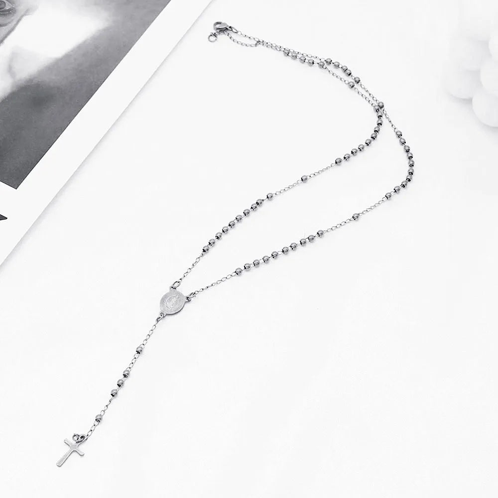 Christian Catholic Stainless Steel Saint Benedict Cross Pendant Necklace