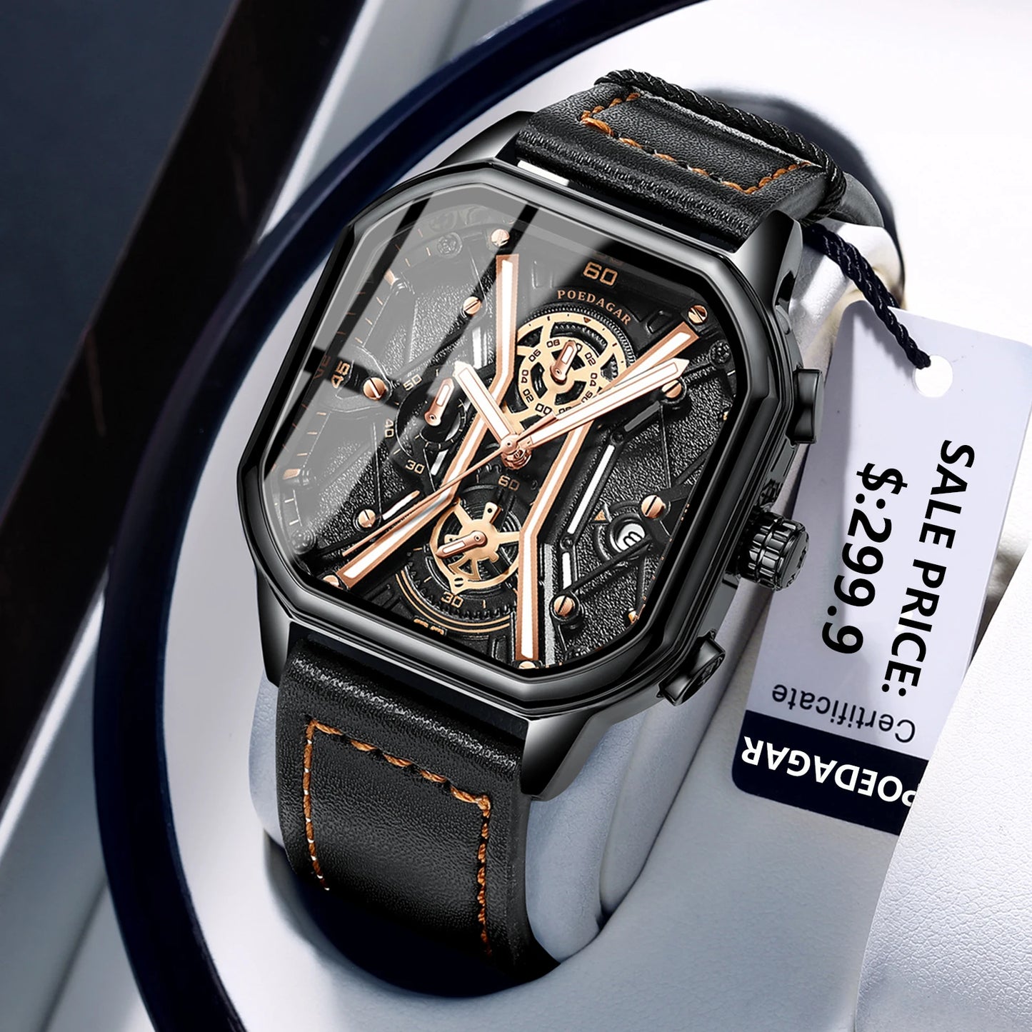 POEDAGAR Fashion Men Wristwatches Luxury Luminous Waterproof Man Watch