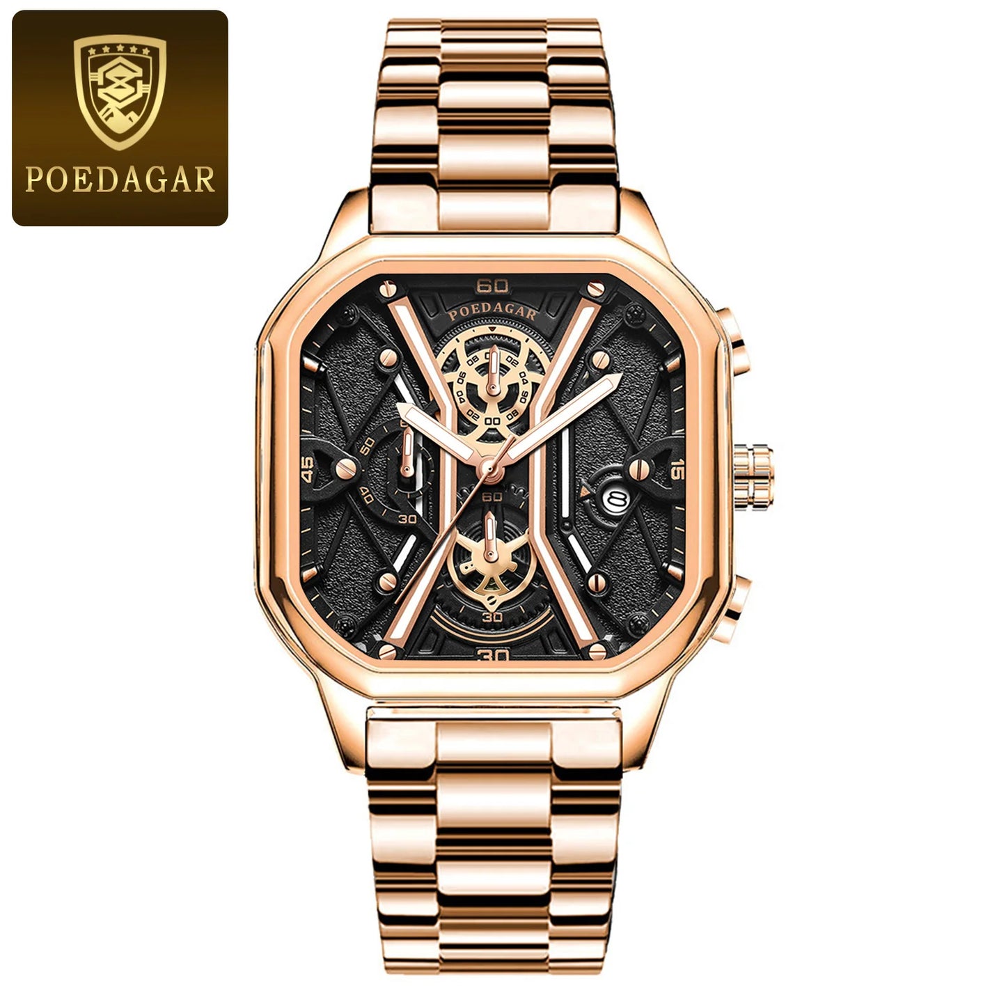 POEDAGAR Fashion Men Wristwatches Luxury Luminous Waterproof Man Watch