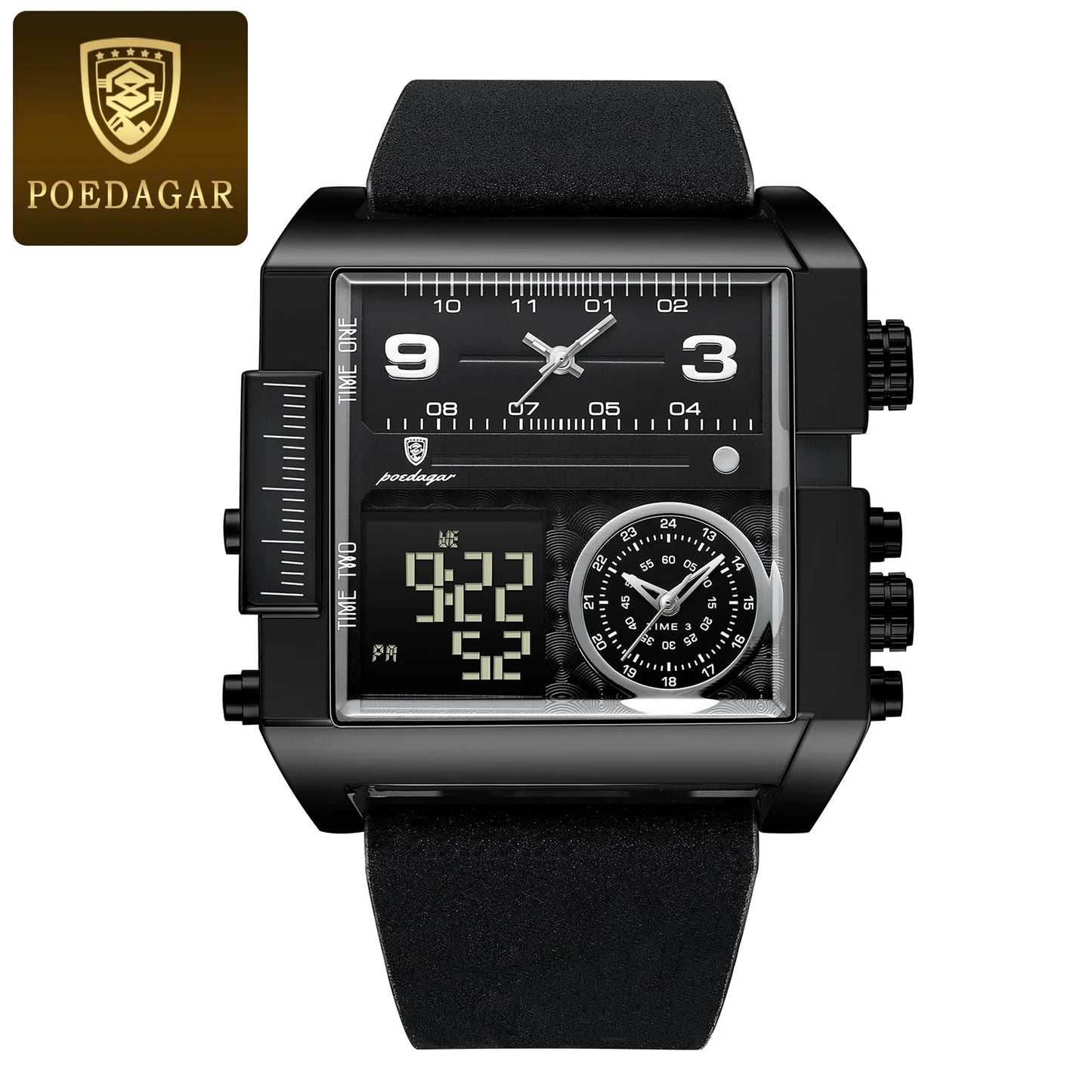 POEDAGAR Luxury Man Wristwatch Rectangle Waterproof Luminous Men Watch