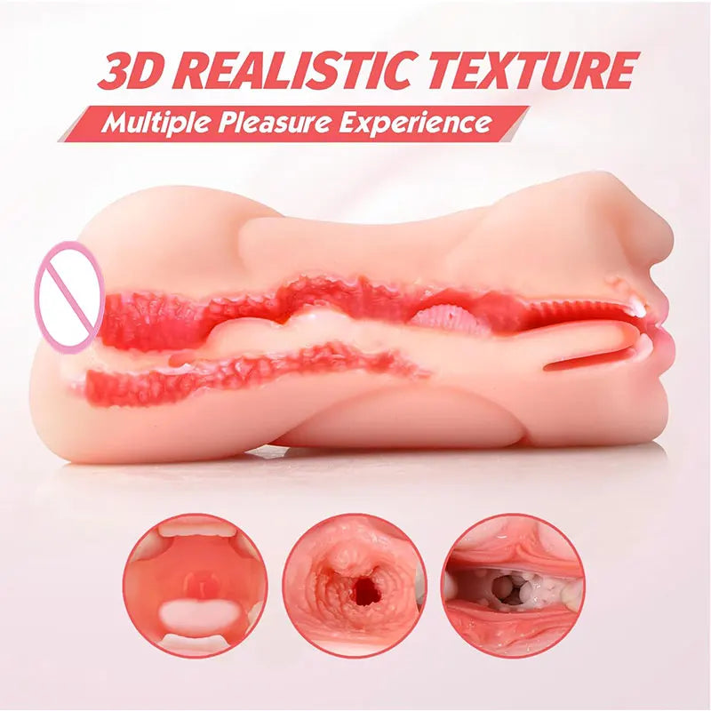 3 in 1 3D Textured Male Sex Toys with Sexy Mouth Realistic Vaginal and Tight Anus