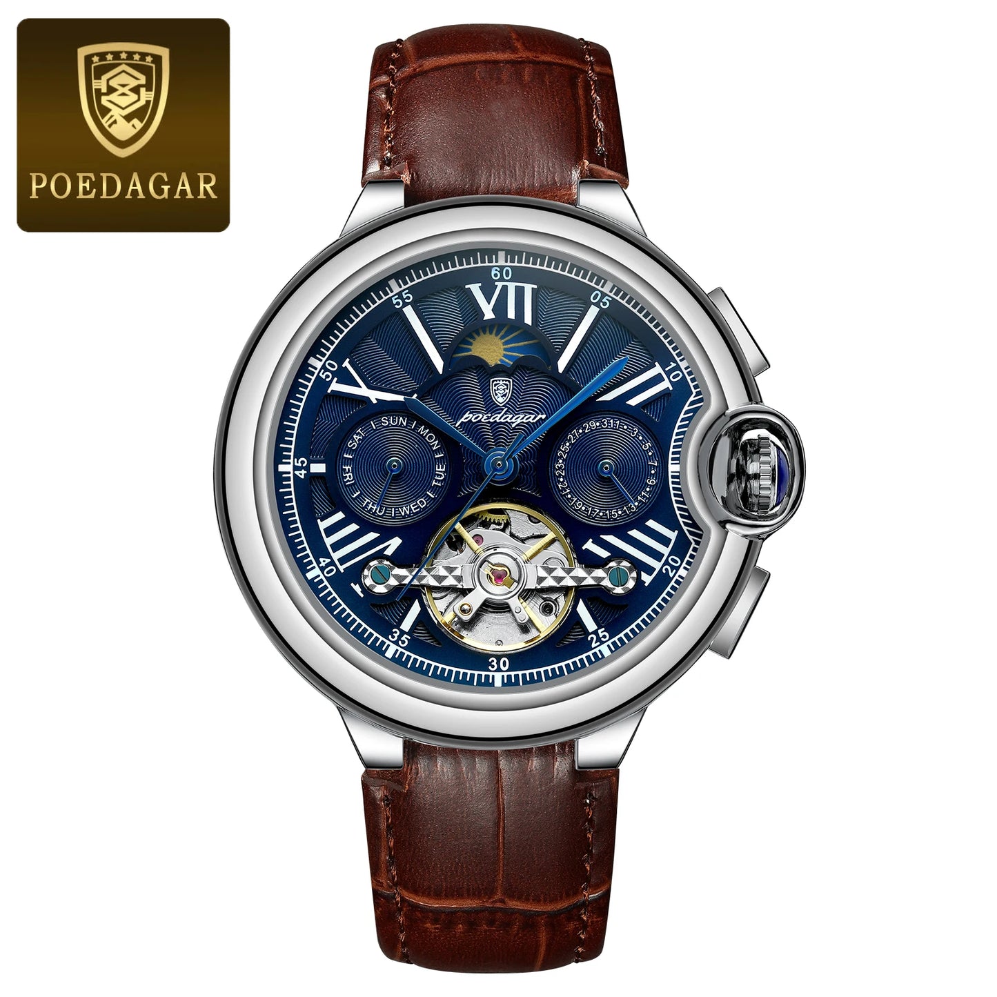 POEDAGAR Luxury Man Watch Hollow Tourbillon Automatic Mechanical Men Watch