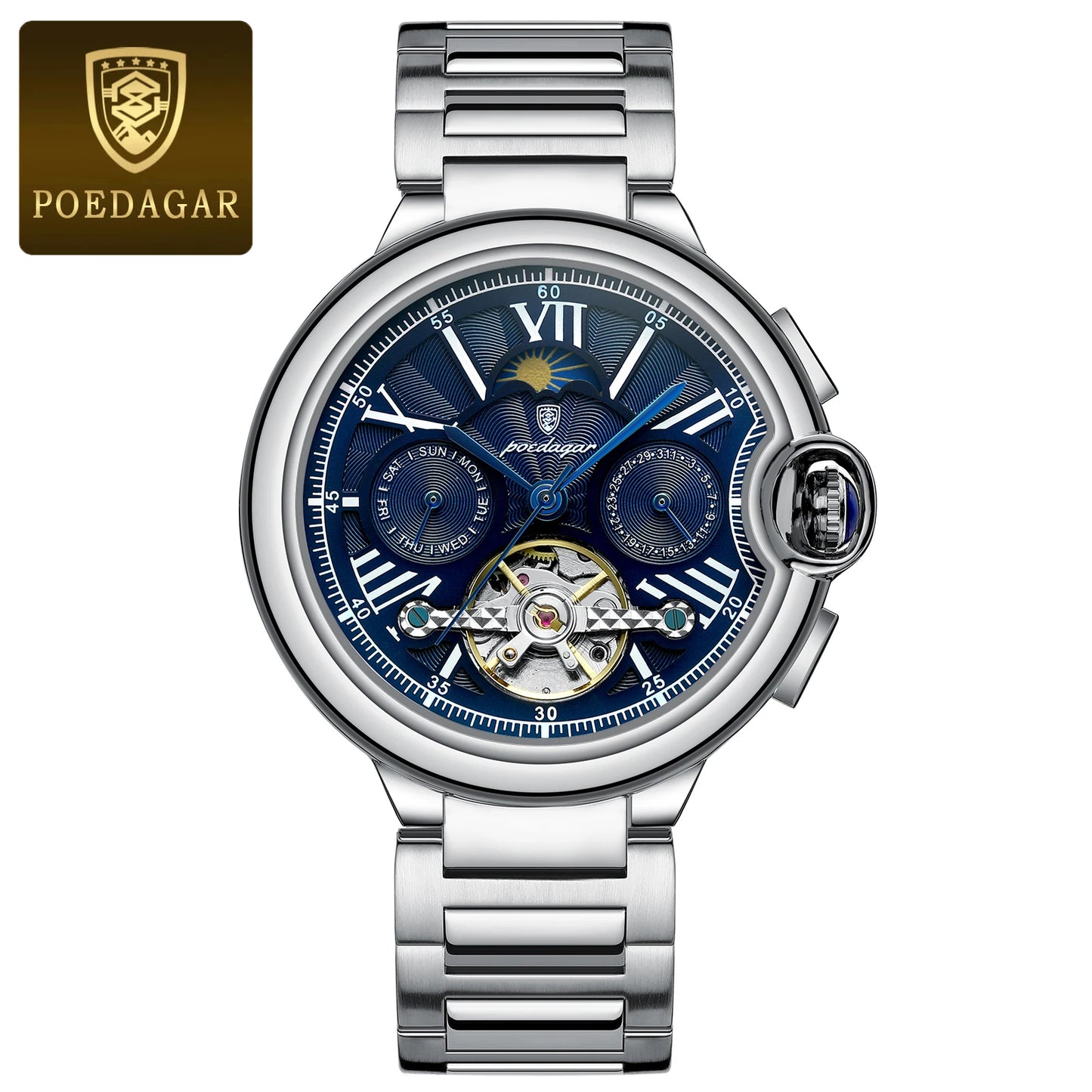 POEDAGAR Luxury Man Watch Hollow Tourbillon Automatic Mechanical Men Watch