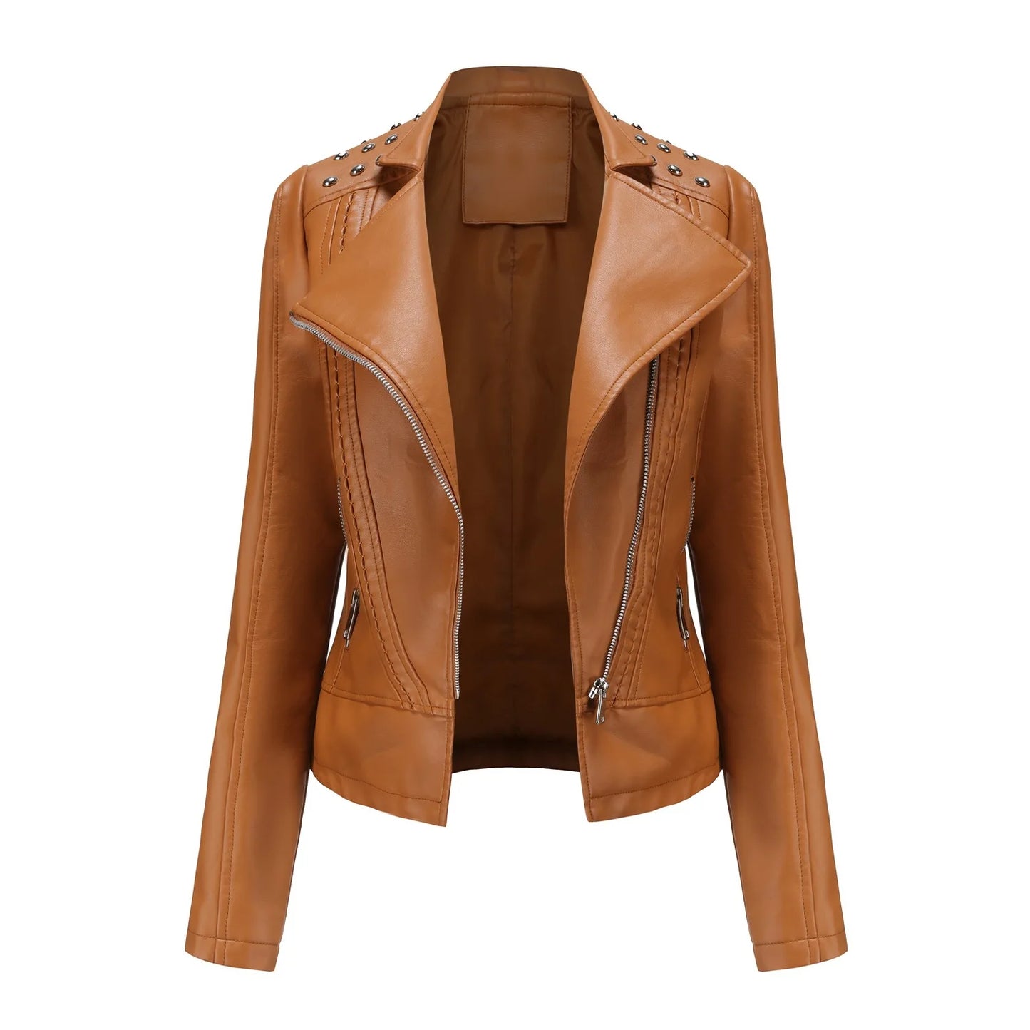 Women's Punk Rivet Collar Slim Casual Ladies Leather Jacket