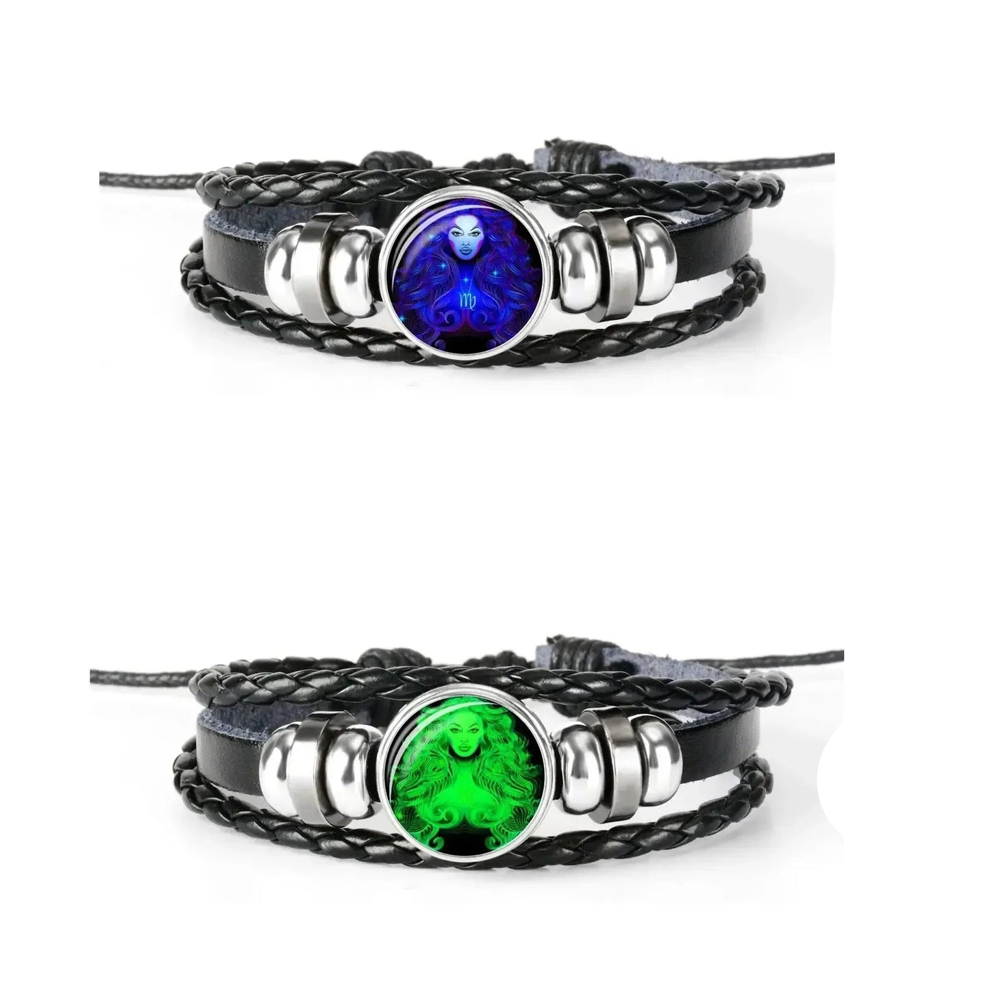 12 Constellation Zodiac Sign Black Braided Leather Bracelet