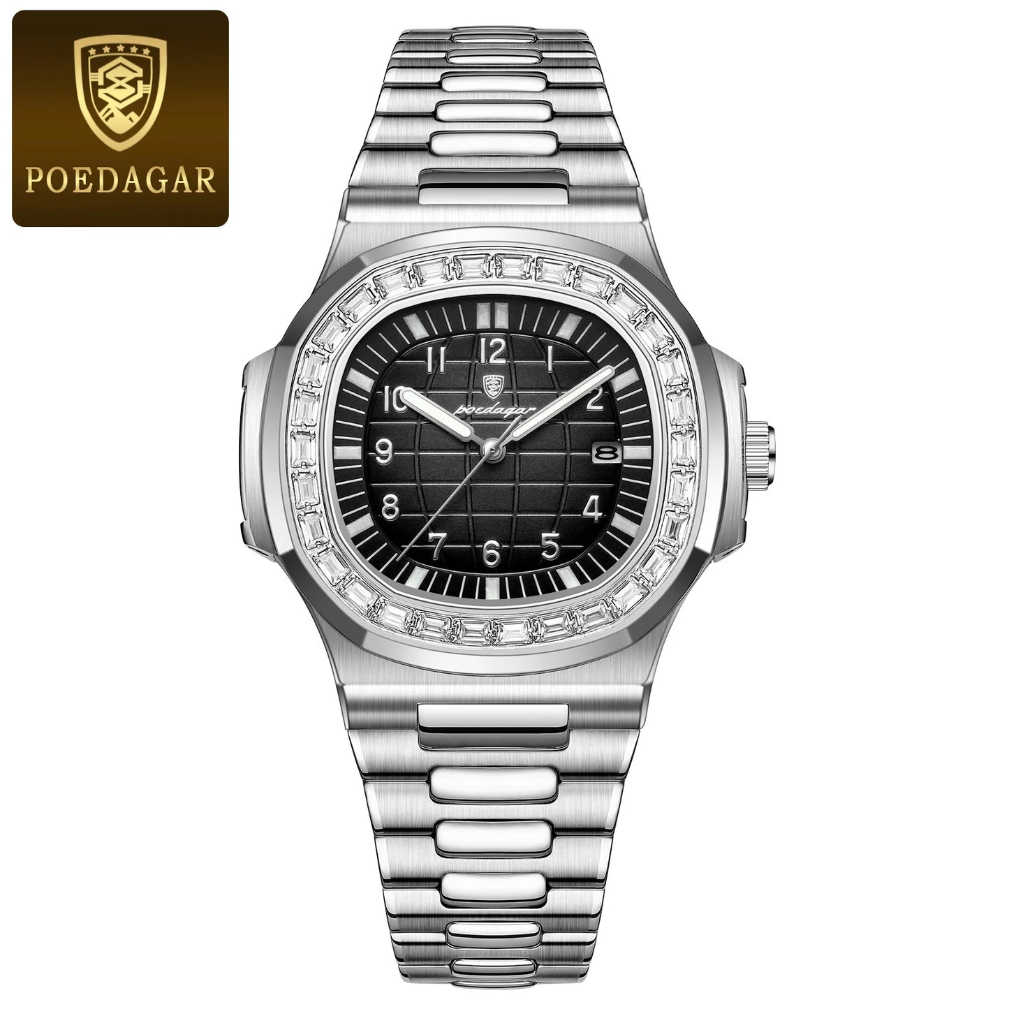 POEDAGAR Luxury Square Watches for Men Waterproof Luminous Date Man Wristwatch